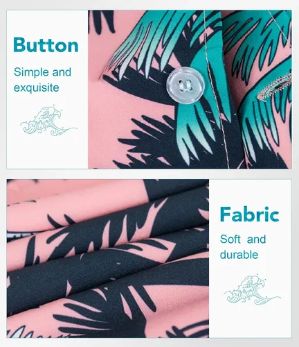 Vista 5 de BOJIN Camisas hawaianas de manga corta con botones para hombre, camisas casuales de verano, estampado floral tropical, camisas de playa Aloha