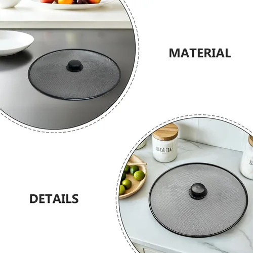 Vista 3 de Mikinona Protector contra salpicaduras de aceite de 13 pulgadas para sartén y olla, malla de acero inoxidable, protector contra salpicaduras de Negro