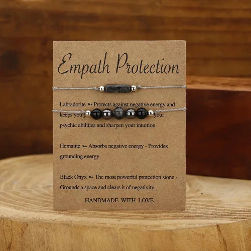 Vista 6 de Ronglry Pulsera de cristal para mujeres y hombres, piedras curativas espirituales, pulsera de gemas de amatista para aliviar la ansiedad, joyería