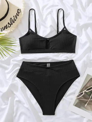 Vista 3 de Cozyease Conjunto de bikini de 2 piezas para mujer, con corte frontal y cintura alta