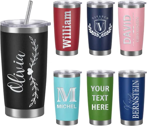 Vista 8 de Regalos personalizados para mujeres Vaso personalizado Tazas personalizadas Grabado con flor de nacimiento 20 oz Vaso personalizado con nombre