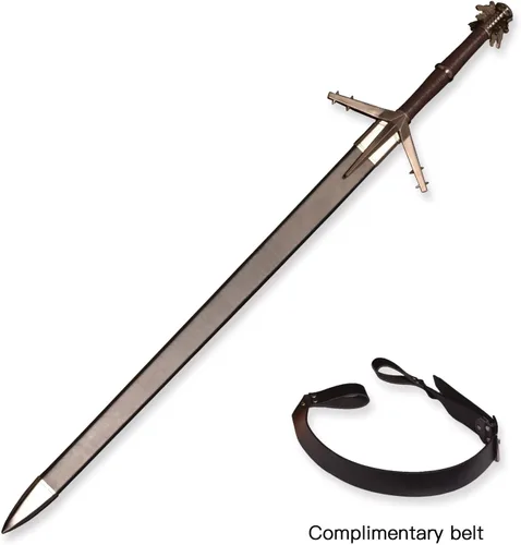 Vista 3 de Espada de acero plateado de Geralt de metal completo de 125cm48.8 pulgadas, acero inoxidable, espada plateada de lobo blanco Aerondight hecha a