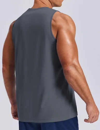 Vista 2 de PINSPARK Camiseta sin mangas de verano para hombre, de secado rápido, para correr, gimnasio, entrenamiento