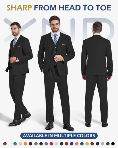 Vista 2 de YND Traje de 3 piezas de ajuste entallado para hombre, un botón, chaqueta sólida, chaleco y pantalones con corbata