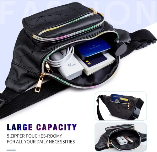 Vista 2 de JECIMER Riñonera para mujeres y hombres, Riñonera de moda para niñas, adolescentes y niños con 5 bolsas, cinturón negro, paquete de cintura, bolsa