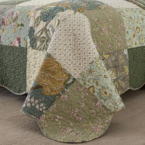 Vista 3 de YAYIDAY - Edredón tamaño Queen, juego de colcha con patrón de retazos - 100% algodón reversible y transpirable con estampado floral acolchado