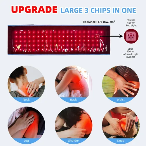 Vista 3 de Terapia de luz roja, terapia de luz infrarroja para cuerpo, cintura, espalda, hombro, pierna, alivio muscular, rodilla, 3 chips en 1, 660 nm, 850