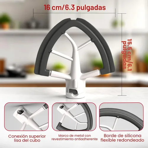 Vista 3 de Batidor de borde flexible para mezclador KitchenAid de cabeza inclinable de 4.5/5 cuartos de galón, accesorios de paleta de ayuda de cocina con Gris