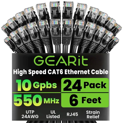 Vista 9 de GEARit Paquete de 24 cables Ethernet Cat6 de 0.5 pies Cable de conexión de red RJ45, conectores chapados en oro sin enganches de 10 Gbps, cable