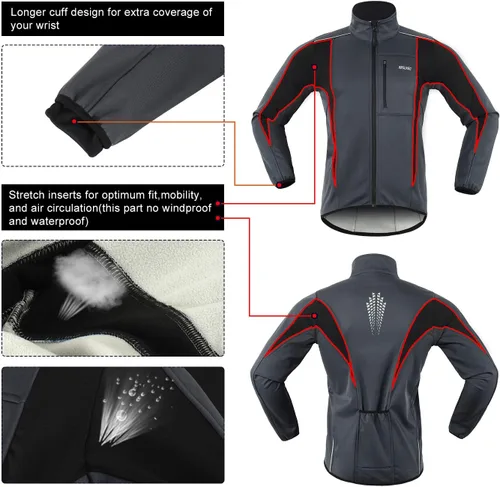Vista 5 de Chaqueta térmica para ciclismo (tejido Softshell, resistente al viento, impermeable, 15K) de ARSUXEO