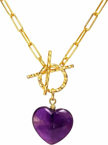 Vista 17 de Gempires Collar de corazón de gemas con cierre frontal para mujer con cadena de clip dorado, joyería con cierre de palanca para mujer, regalo