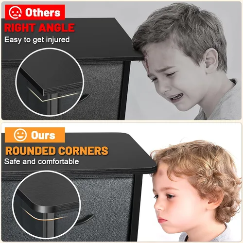 Vista 2 de Sonharlar Cómoda de Perfil Curvado para Dormitorio, Cajonera, Unidad Organizadora de 9 Cajones de Almacenamiento, Cómoda Negra con Contenedores