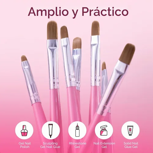 Vista 6 de MelodySusie Cepillo de uñas de gel, 7 unidades, tamaños 2-14 Destellos rosados
