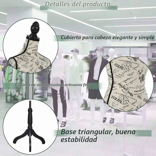 Vista 4 de Maniquí Torso Maniquí Forma Ajustable Cuerpo Manicano para Ropa, Maniquí Mujer de 60 a 67 pulgadas con Soporte Trípode Coser Forma de Vestido
