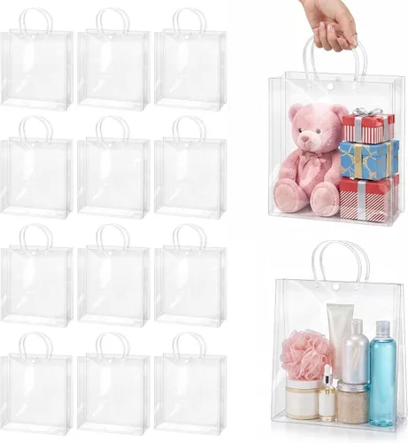 Vista 11 de BadenBach - 24 bolsas pequeñas de regalo transparentes con asas, 5.1 x 5.9 x 2.8 pulgadas, mini bolsa de plástico transparente para fiesta, bolsa