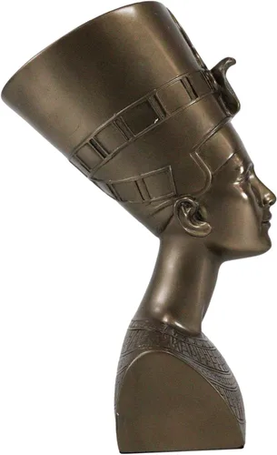 Vista 4 de Ebros Gift Estatua de busto de retrato solemne nefertiti de reina egipcia clásica bronceada, 7 pulgadas de alto, hermosa escultura de figura real