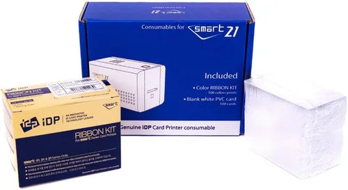 Vista 2 de Kit de consumibles IDP GENUINE SMART-21 YMCKO con 1 cinta de tinta de color de 100 impresiones, 100 tarjetas de PVC Primus y rodillo de limpieza