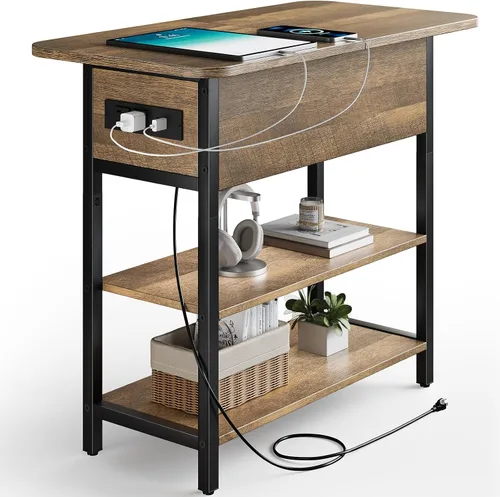 Vista 14 de Yoobure - Mesa auxiliar con estación de carga; mesa auxiliar con tapa abatible, puertos USB y tomas de corriente; mesa de sofá, cama, sala de estar