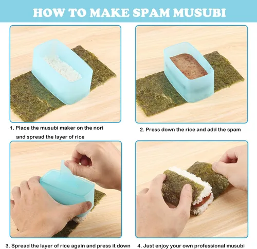 Vista 3 de Molde de spam para musubi, 4 piezas, kit para hacer musubi, cortador de spam, prensa de musubi, sushi, arroz, onigiri, cortador de huevos