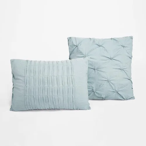 Vista 5 de Lush Decor Ravello Pintuck Juego de Edredón – Juego de ropa de cama texturizada de lujo de 5 piezas – Decoración tradicional de dormitorio inspirada
