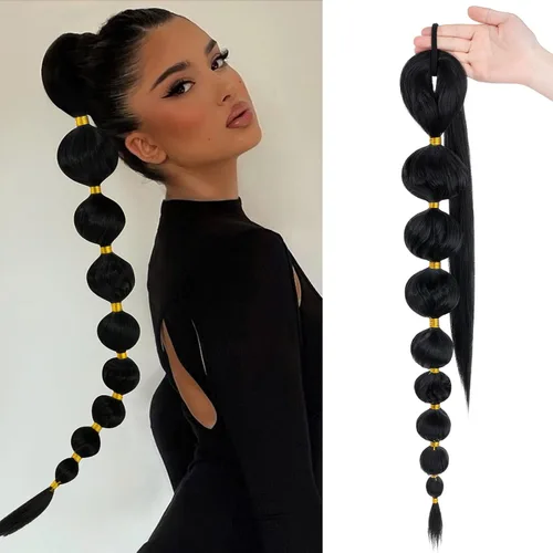 Vista 15 de Benehair Extensión de cola de caballo con cordón, 24 pulgadas de largo, pelo sintético lacio, extensiones de cabello de cola de caballo con clip