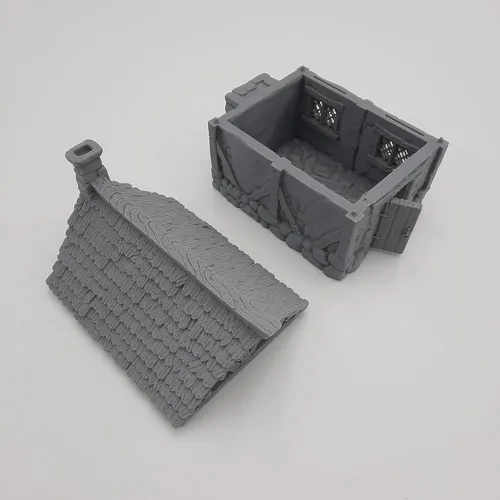 Vista 3 de Cottage - RPG - Calabozos y Dragones - DND - Pathfinder - Señor del Anillo - Figura miniatura (gris/sin pintar) (Techo de tejas)