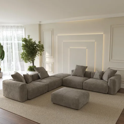Vista 36 de WJShome Cloud Couch Sofá Seccional Modular, Sofá en Forma de L de 102 pulgadas con Otomana, Sofá de Pana Beige de 3 Asientos, Sofá Seccional
