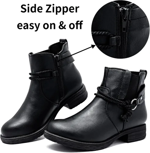 Vista 3 de Ataiwee Botines para mujer, tacón grueso con cremallera lateral, botines cortos de moda.