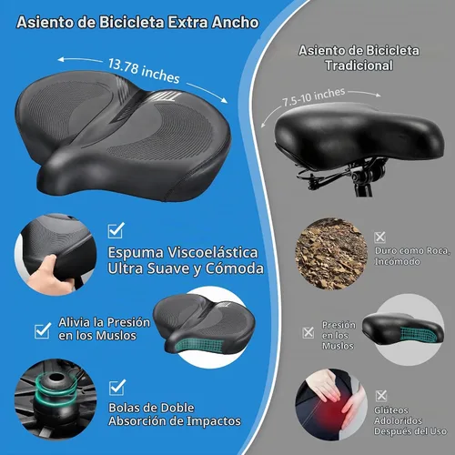 Vista 3 de DAWAY C40 Asiento de bicicleta ultra cómodo de gran tamaño, acolchado de espuma viscoelástica, asiento de bicicleta extra ancho, cojín ergonómico