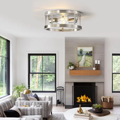 Vista 3 de Lámpara de techo con 2 luces de níquel cepillado semiempotradas, 11 pulgadas, moderna, para interiores, cocina, interiores, interiores, cocina