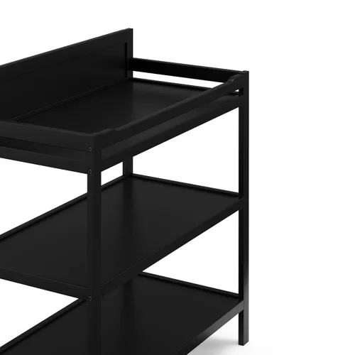 Vista 4 de Storkcraft Cambiador Alpine (negro) – Cambiador de guardería con certificado GREENGUARD Gold, incluye cambiador resistente al agua, 2 estantes