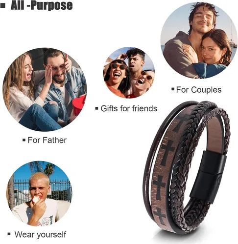 Vista 7 de Hamoery Men Leather Bracelet Punk Braided Rope Alloy Bracelet Bangle Wristband