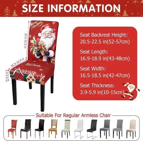 Vista 3 de Weldomcor Juego de 6 fundas elásticas para sillas de comedor de Navidad, fundas protectoras rojas para asiento de cocina, decoraciones de elastano