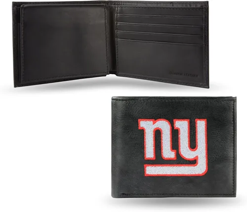 Vista 23 de Rico Industries Billetera de cuero bordada para hombre de la NFL Negro