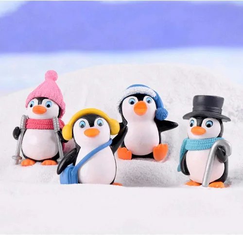 Vista 6 de Figuras de pingüino lindas, juego de 4 figuras de pingüino, decoración de pastel y decoración de jardín de hadas