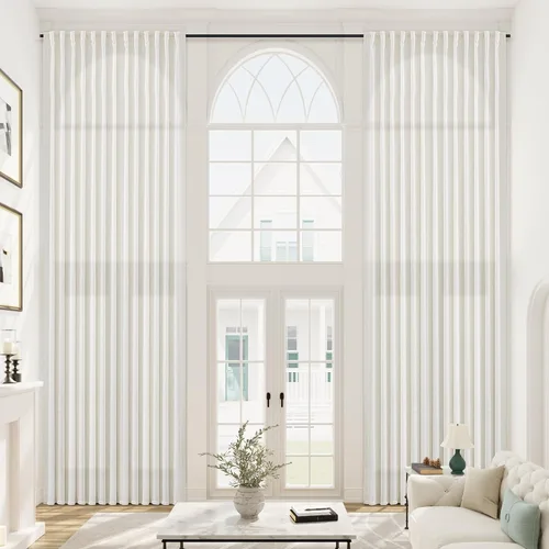 Vista 8 de mstexa Cortinas de lino gris de 132 pulgadas para techos altos, sala de estar, protección de privacidad, filtrado de luz, cortinas extralargas