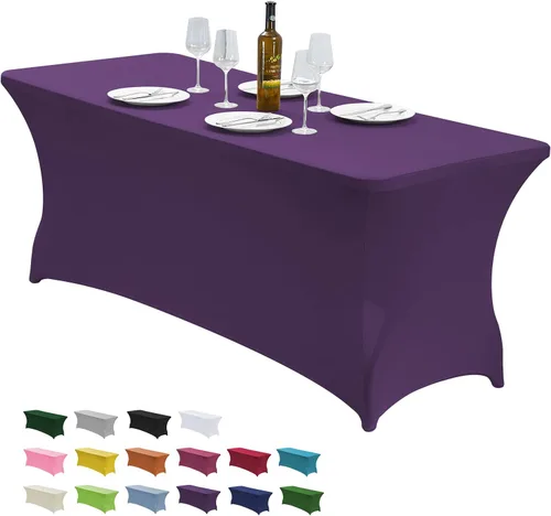 Vista 17 de CWK - Funda de mesa de elastano elástica impermeable de 4 pies para mesas rectangulares - Mantel elástico ajustable para mesas plegables, tela