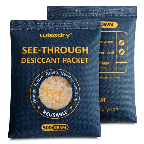 Vista 10 de Wisedry 5 Gram [60 Paquetes] Bolsas de Gel de Sílice de Grado Alimentario Recargables Deshumidificadores Desecantes con Cuentas Indicadoras