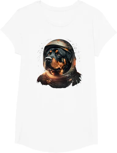 Vista 61 de Divertida camiseta Rottweiler con diseño de astronauta rottweiler en galaxia espacial, Negro