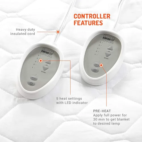Vista 6 de Protector de colchón térmico tamaño King Control dual Calentador de cama eléctrico con calefacción de zona ajustable Se adapta a hasta 15