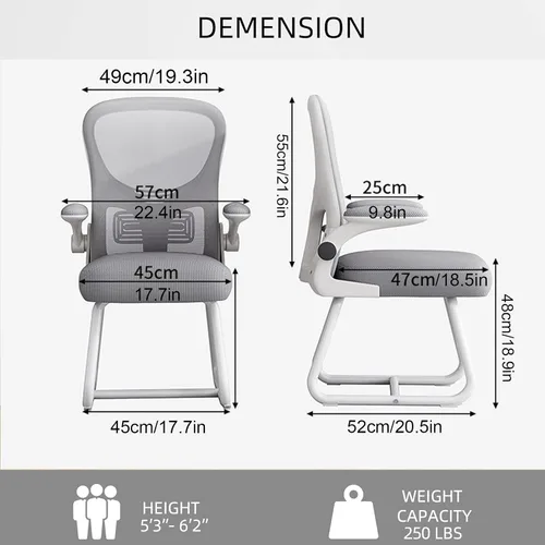 Vista 2 de Silla de oficina ergonómica, silla de escritorio con respaldo de malla alta con reposabrazos abatible de 90°, cómoda silla de trabajo, silla