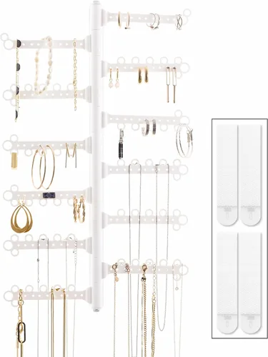 Vista 11 de All Hung Up Organizador de joyas de pared de 6 niveles y 6 pulgadas, tiras Command incluidas para colgar fácilmente, organizador de aretes de 120
