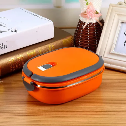 Vista 2 de ZJchao Fiambrera térmica para alimentos calientes, de acero inoxidable, portátil, calentador de alimentos naranja (una sola capa)