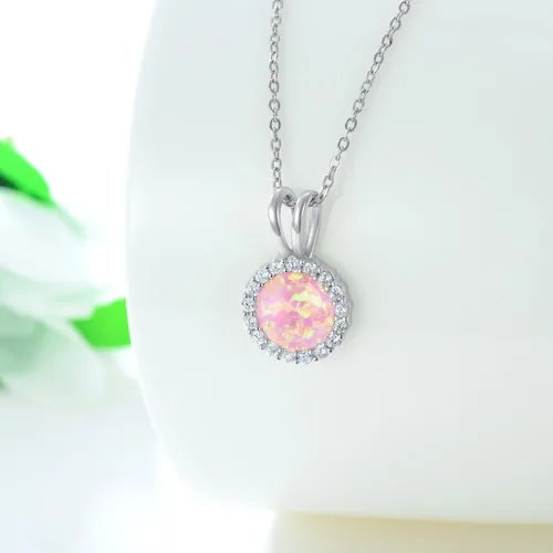 Vista 6 de Collar de ópalo para mujer, collar con colgante de piedra de ópalo redondo Daitny de plata de ley, piedra natal de octubre, regalo de joyería