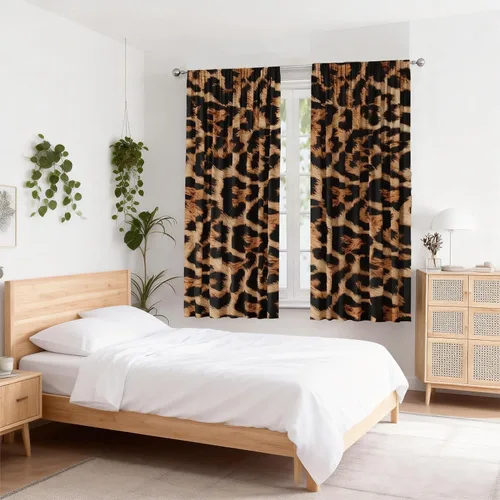 Vista 3 de Cortinas con estampado de leopardo de 42 pulgadas de ancho x 63 pulgadas de alto, para sala de estar y dormitorio, decoración de guepardo