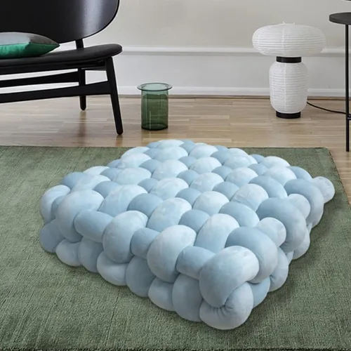 Vista 11 de Almohada decorativa cuadrada con nudo de 13 pulgadas, almohada anudada de terciopelo negro, almohada de piso de 8 bolas para sala de estar, ventana