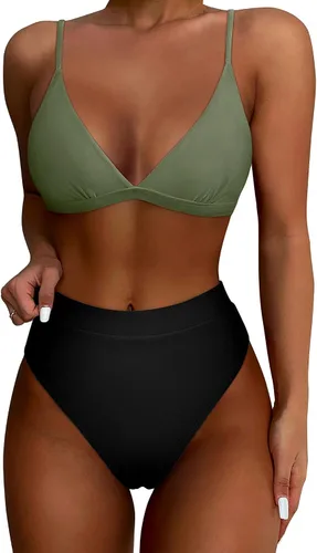Vista 17 de SUUKSESS - Conjunto de bikini de dos piezas para mujer, con cintura alta y corte sexy, estilo triángulo