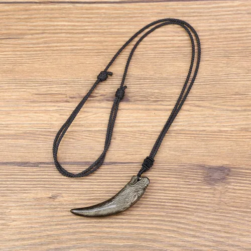 Vista 5 de COAI Collar de obsidiana de diente de lobo para hombre y mujer