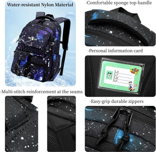 Vista 6 de Boys Backpacks for Primary Junior School Kids Backpack with Lunch Box Galaxy Space Bookbags for Boys Girls