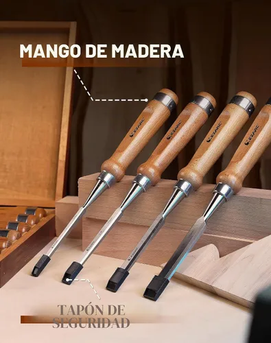 Vista 2 de EZARC Juego de herramientas de cincel de madera de 6 piezas, kit de cincel de tallado de carpintería con estuche de madera prémium para carpintero